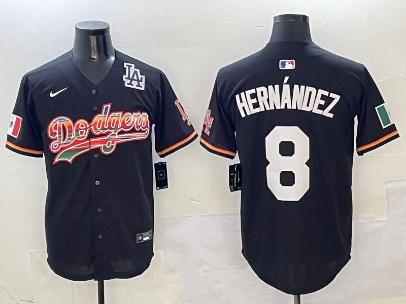 Men Los Angeles Dodgers 8 Hernandez Black rainbow Nike 2025 MLB Jersey style 9